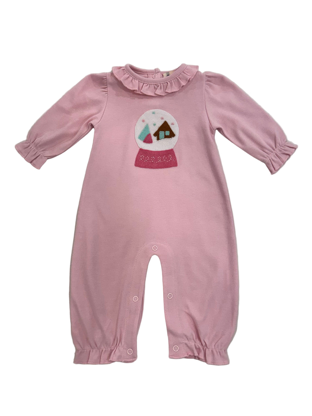 Light Pink Knit Romper with Snow Globe with House Applique