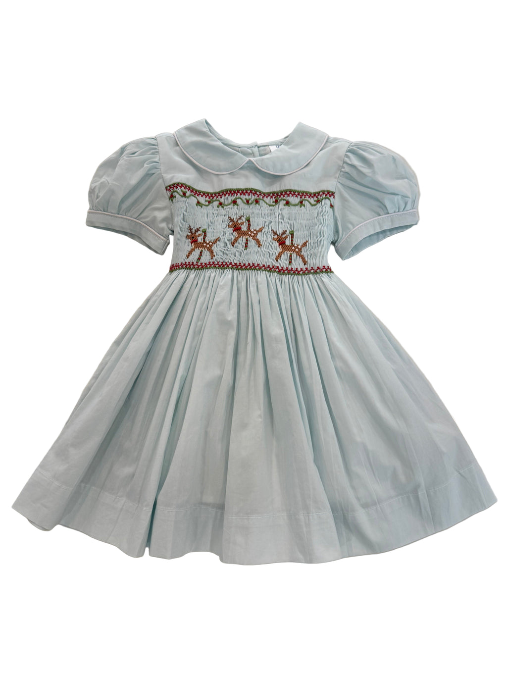 Tiffany Light Blue Reindeer Smocked Bodice Dress