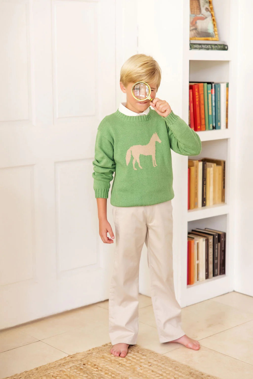 Isaac's Intarsia Sweater in Grenada Green with Horse