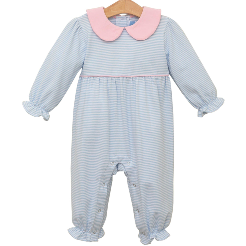 Katherine Romper Light Blue Stripe and Light Pink