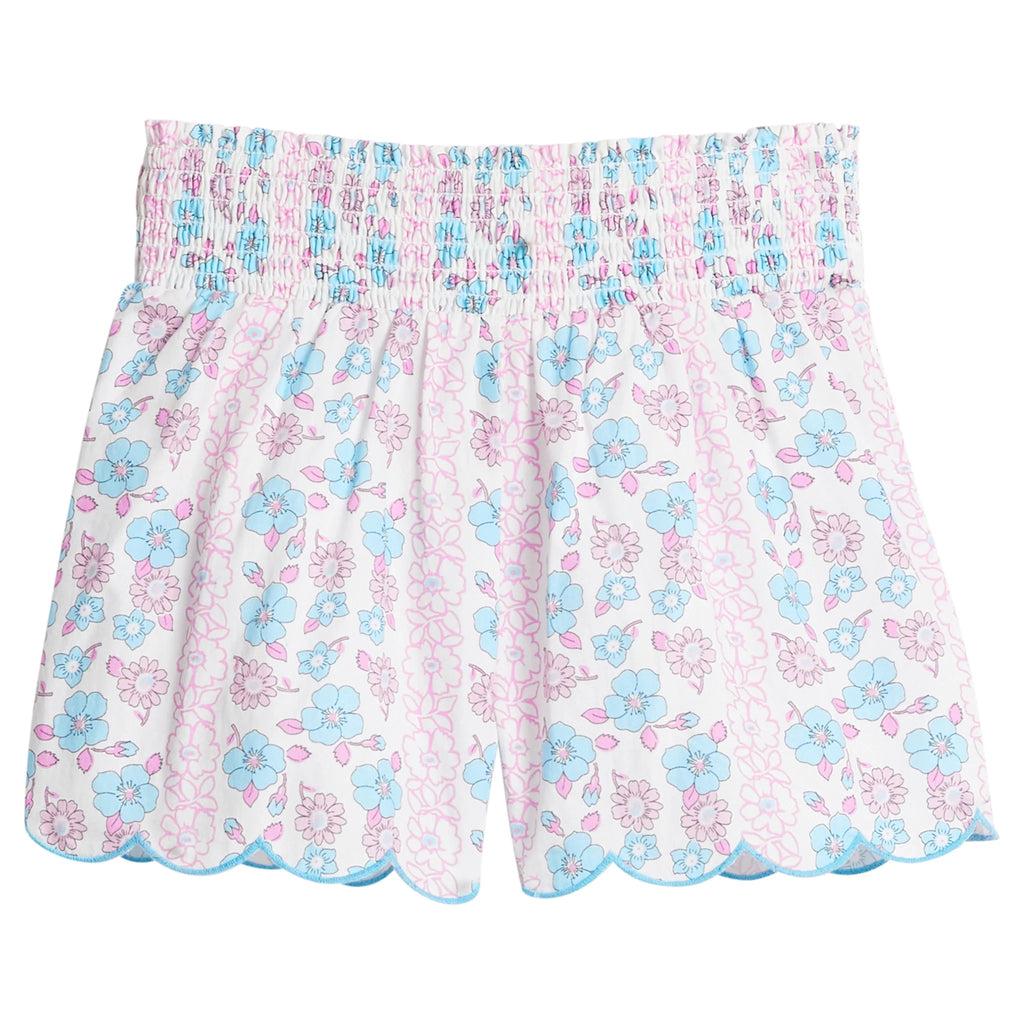 Shirred Scallop Shorts in Marguerite Floral Pink