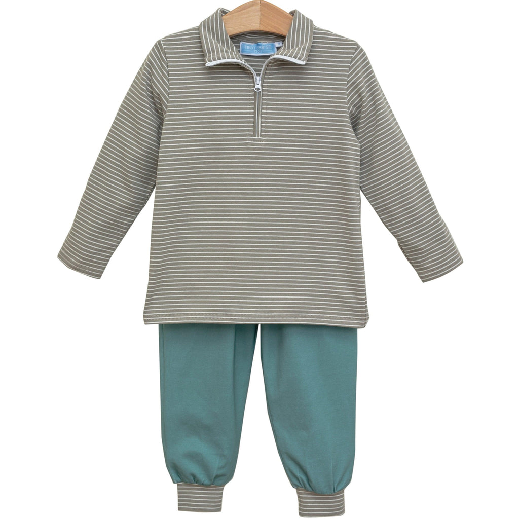 Tucker Pullover Set Beige Stripe and Sage