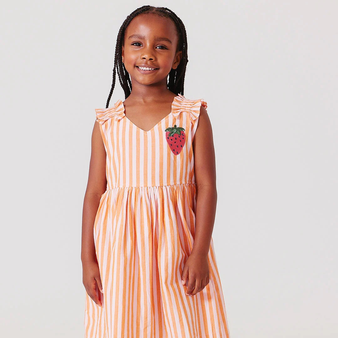 Girls Via Dress Orange Pink Stripe