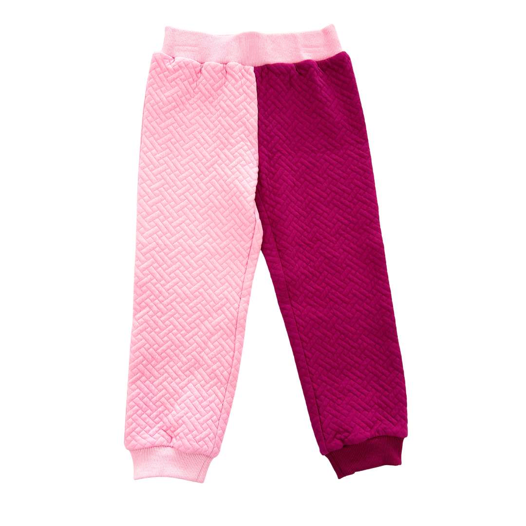 Color Block Jogger - Pink & Cranberry Quilted Trellis