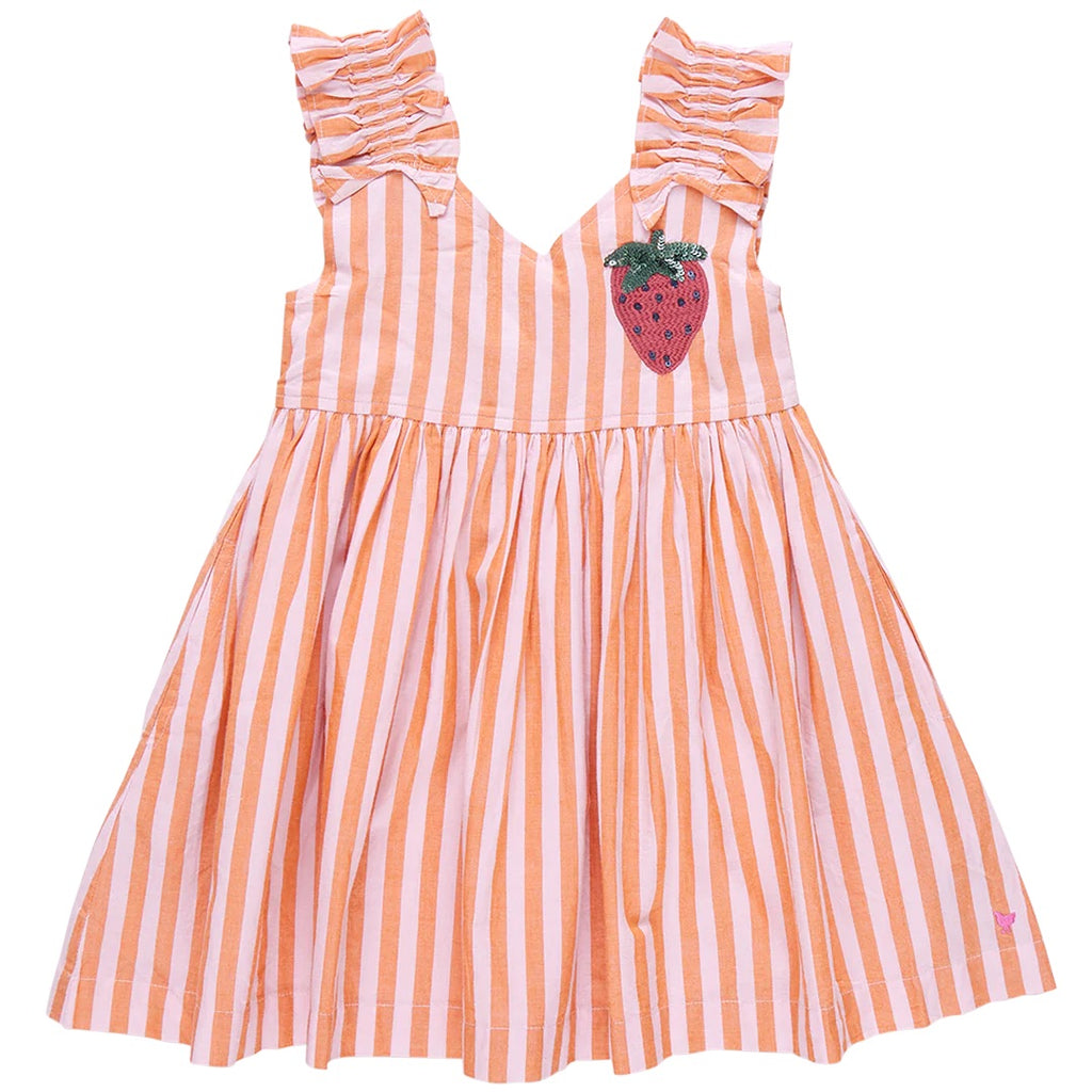 Girls Via Dress Orange Pink Stripe