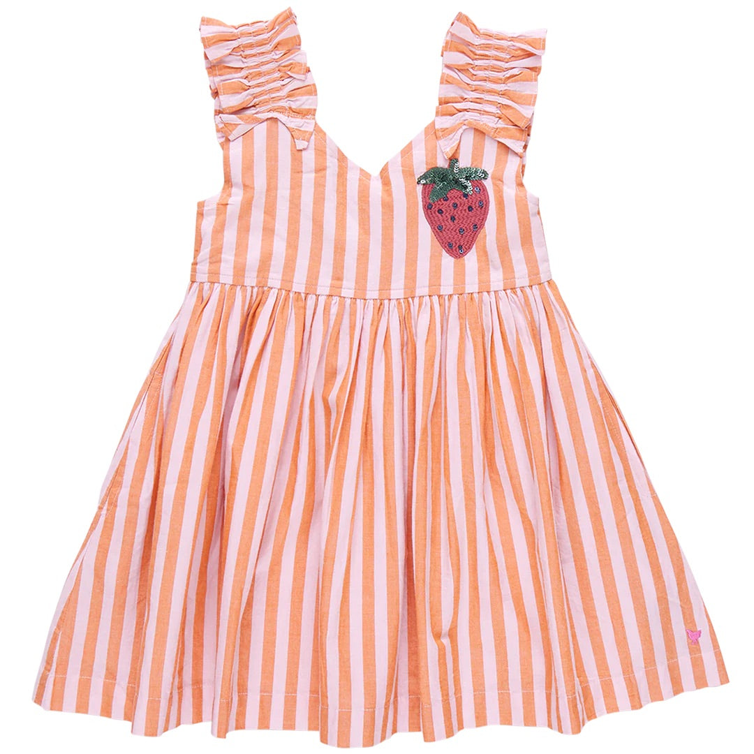Girls Via Dress Orange Pink Stripe