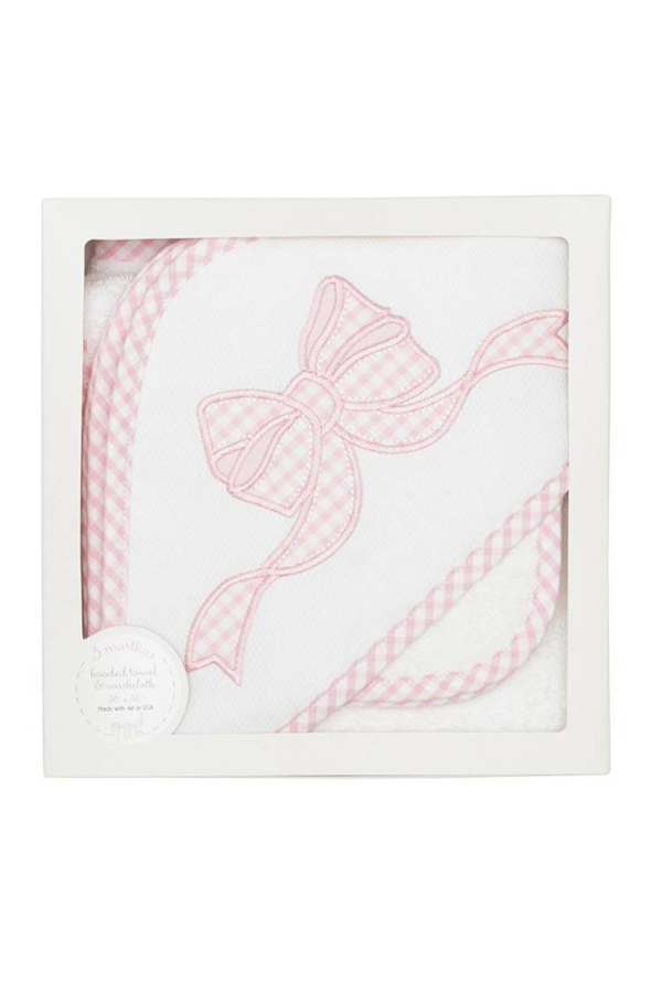 Pink Bow Boxed Hooded Towel and Washcloth Set