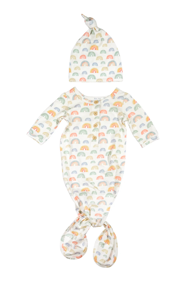 Rainbow Knot Gown, Hat and Swaddle Blanket