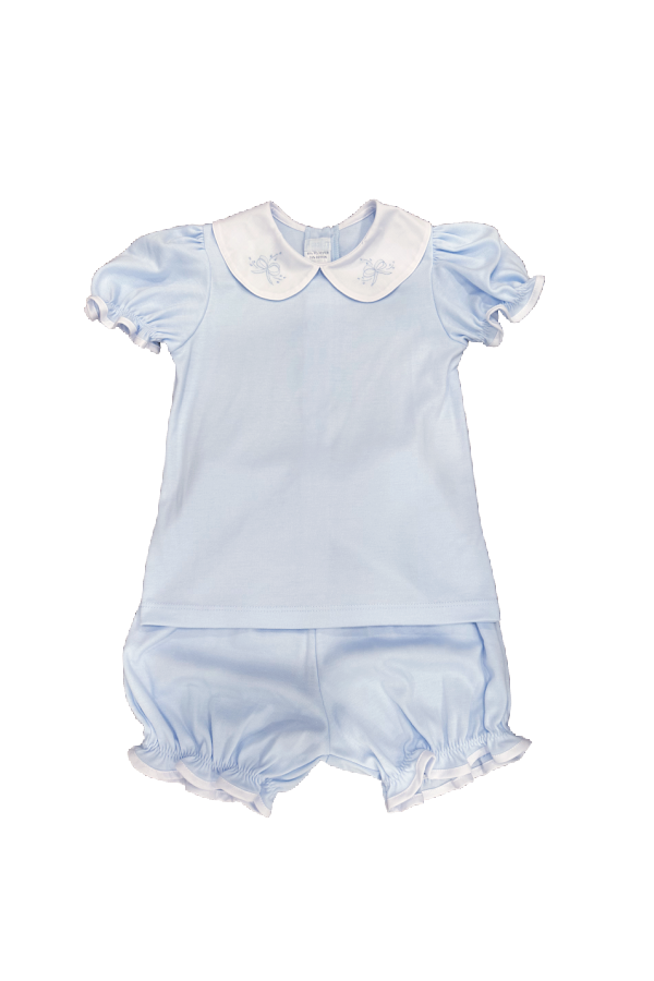 Blue Knit Bloomer Set with Bow
