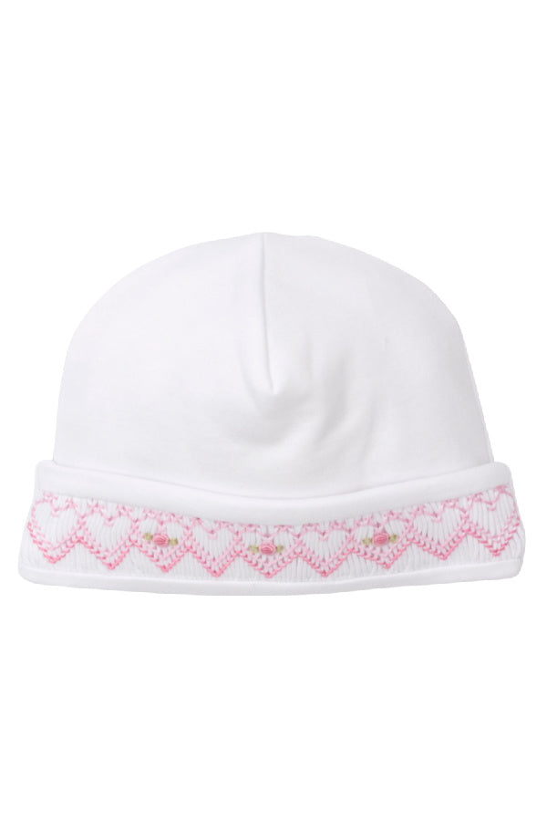 Fall Bishop Hand Smocked White and Pink Hat