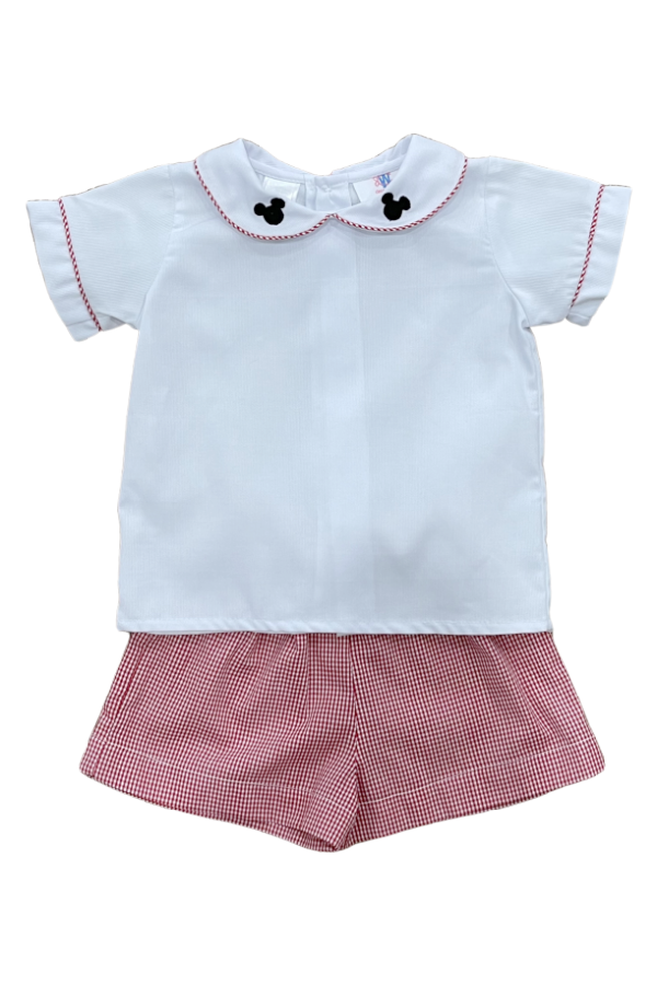Short Sleeve Mickey Mouse Embroidered Short Set - Red