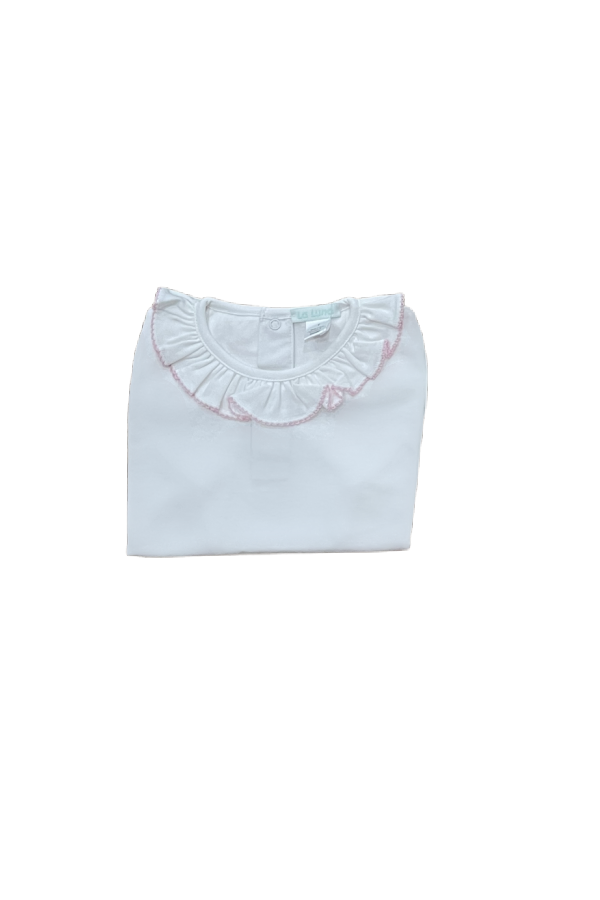 White Ruffle Neck Pima Shirt - Sleeveless