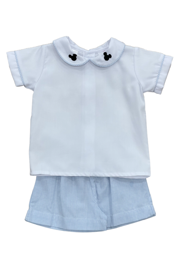 Short Sleeve Mickey Mouse Embroidered Short Set - Blue
