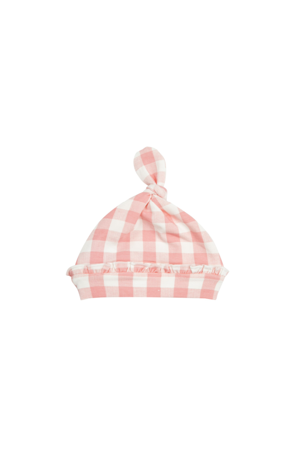 Knotted Hat - Gingham Pink