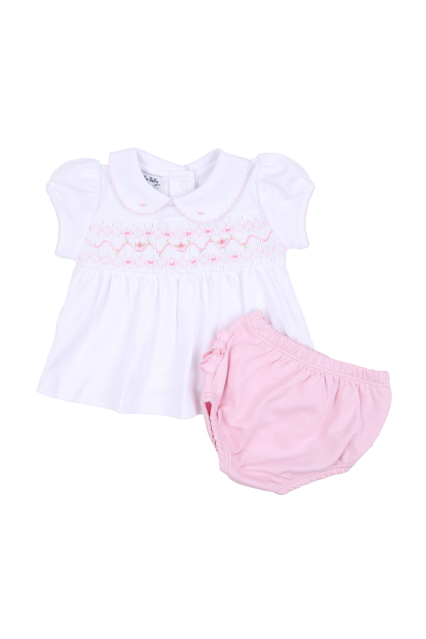 Molly and Brody Smocked Collared Diaper Set - Pink