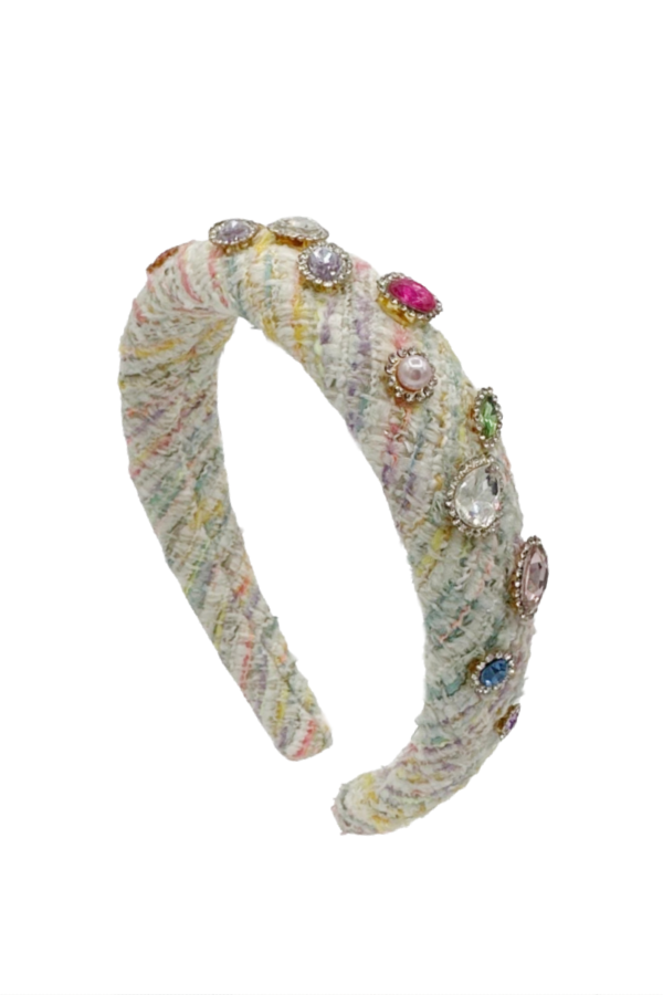 Padded Tweed Knot Headband with Jewels