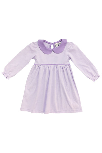 Middle Piping Long Sleeve Ruffle Cuff Dress - Lavender and White Stripe