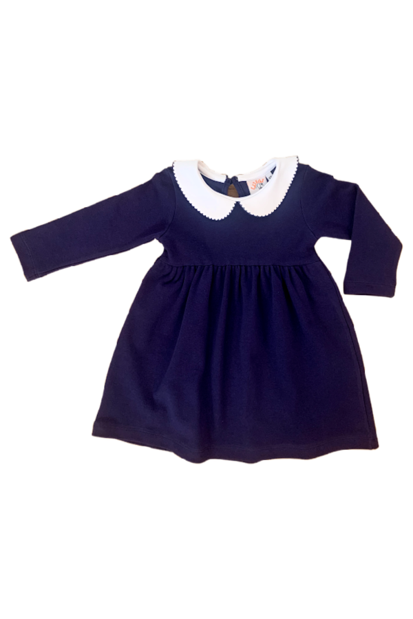Long Sleeve Peter Pan Collar Dress - Navy The Frilly Frog Long Sleeve Peter Pan Collar Dress - Navy The Frilly Frog