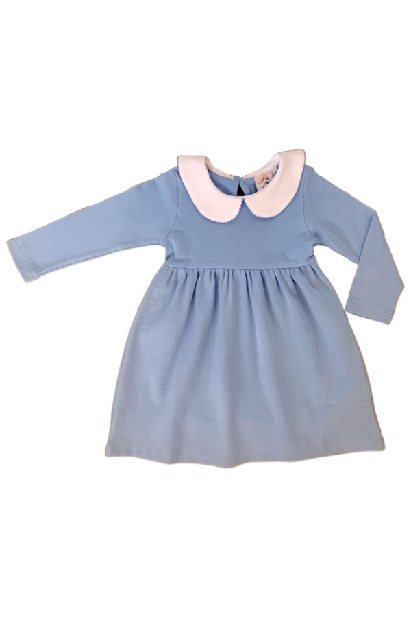 Long Sleeve Peter Pan Collar Dress Sky Blue