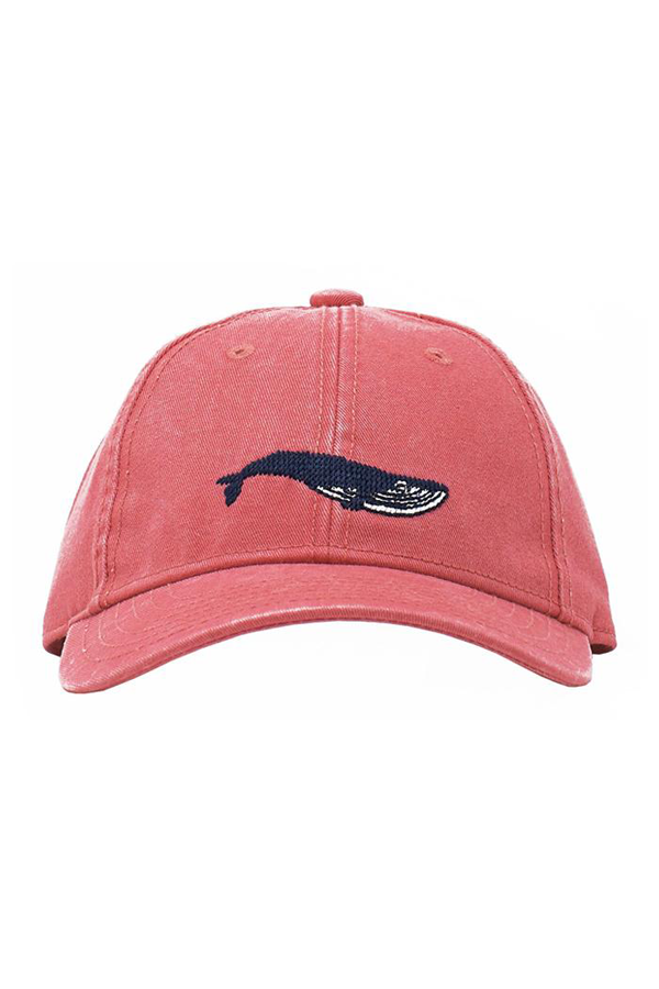 Blue Whale Needlepoint on Red Kids Hat