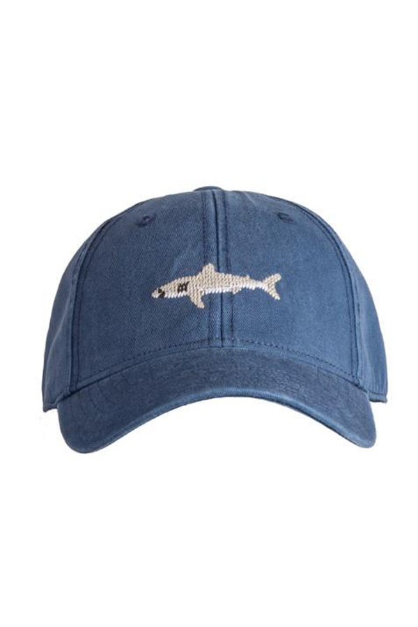 Great White Shark Needlepoint on Navy Blue Kids Hat