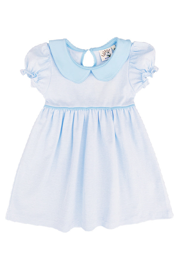 Baby Blue and White Mini Stripe Short Sleeve Dress