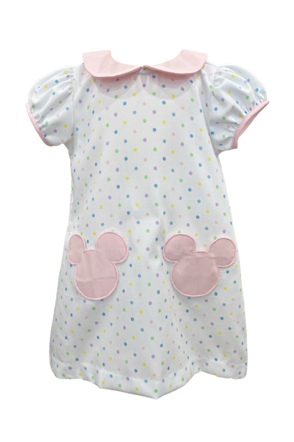 Minnie Applique Pastel Dot Dress with Collar