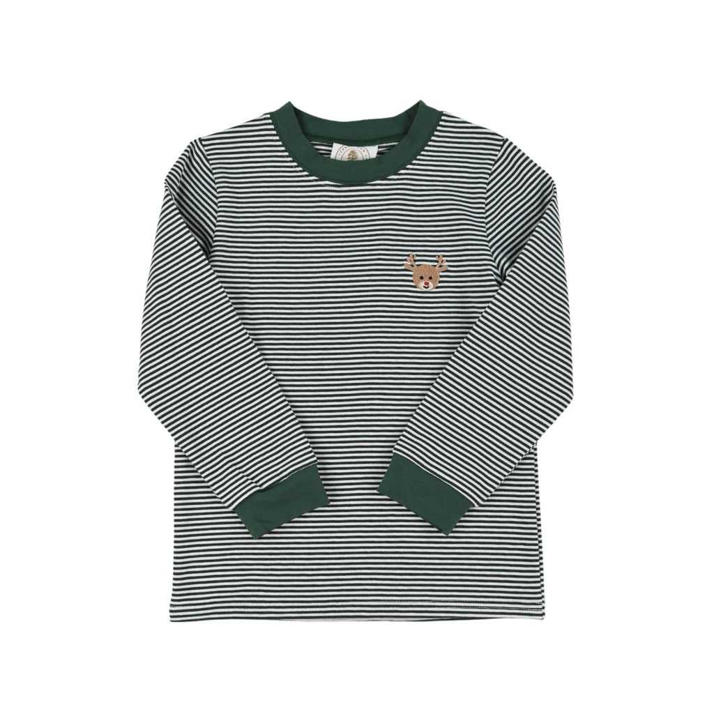 Green Stripe Reindeer Crew Cuff Long Sleeve Tee PRE-ORDER