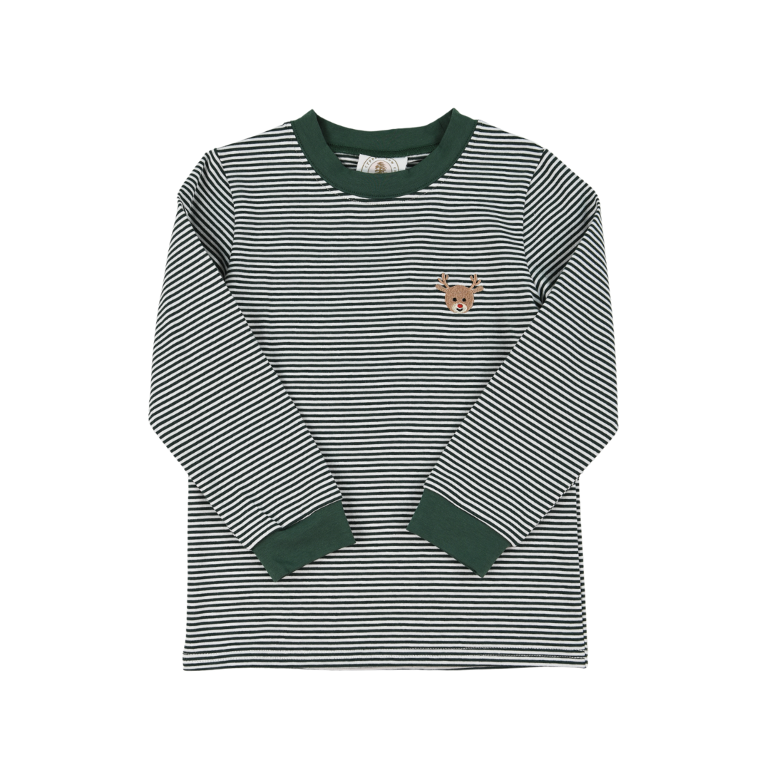Green Stripe Reindeer Crew Cuff Long Sleeve Tee PRE-ORDER