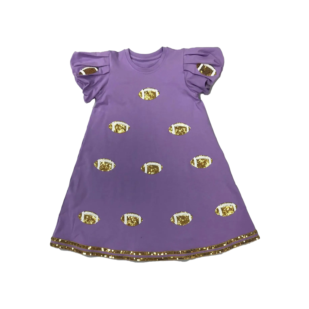 Sequin Footballs Bubble Sleeve Aline Dress Purple