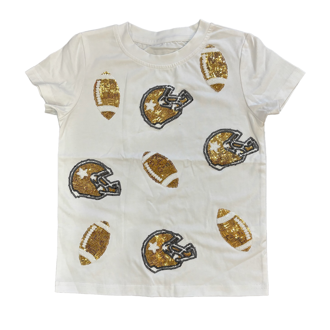 Gold Football On Jersey Short Sleeve Tee