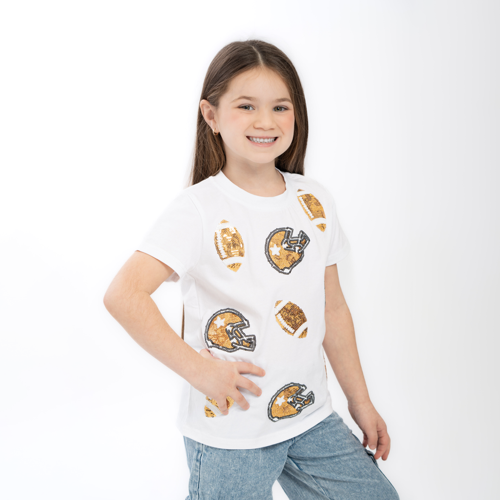 Gold Football On Jersey Short Sleeve Tee