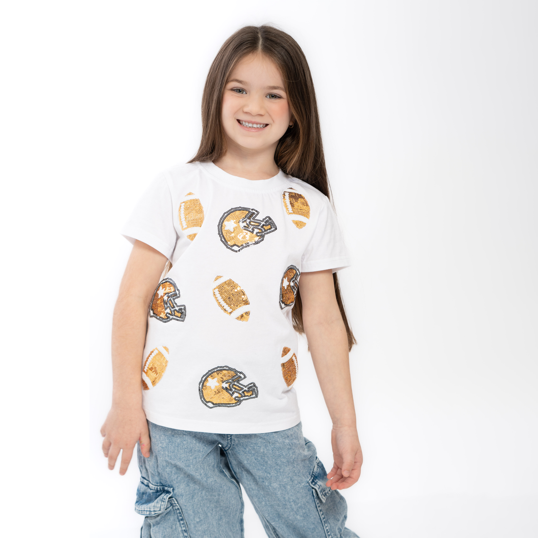 Gold Football On Jersey Short Sleeve Tee