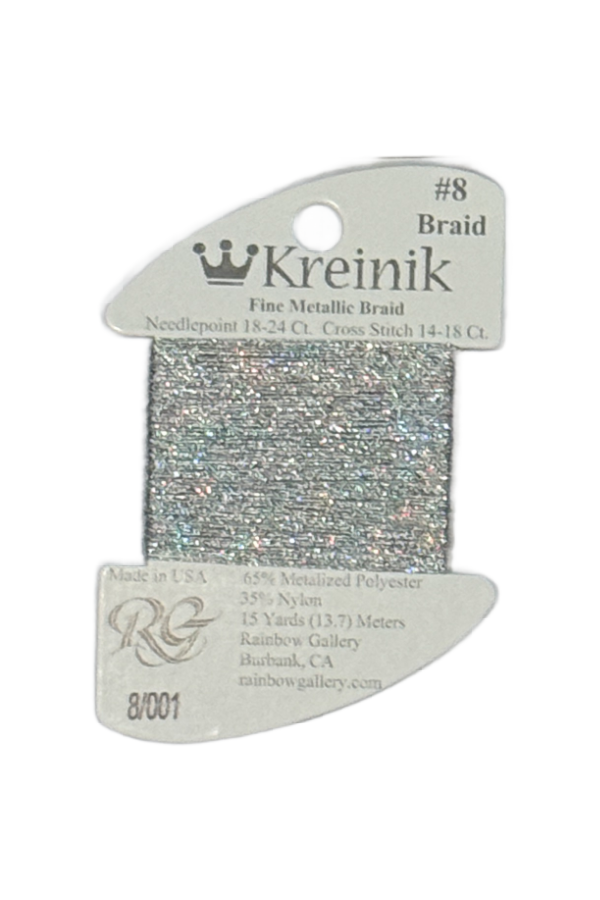 Kreinik Fine Braid #8 - 001 Silver