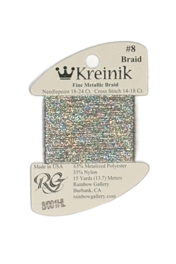 Kreinik Fine Braid #8 - 001HL Silver High Lustre