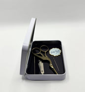 Blue Gingham Magnetic Needle Tin