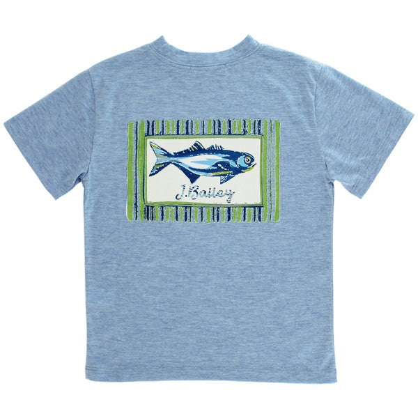 Logo Tee in Fish on Heather Blue PRE-ORDER