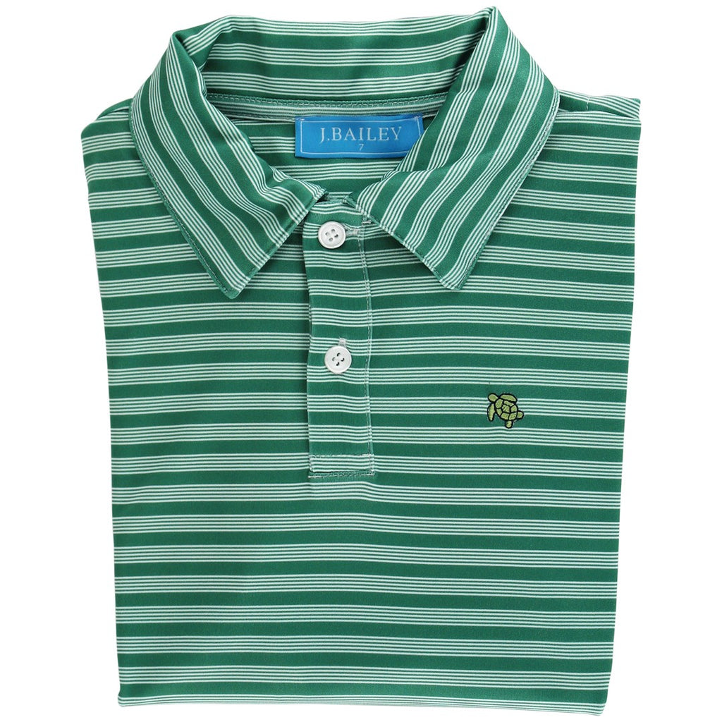 Long Sleeve Stripe Performance Polo in Evergreen