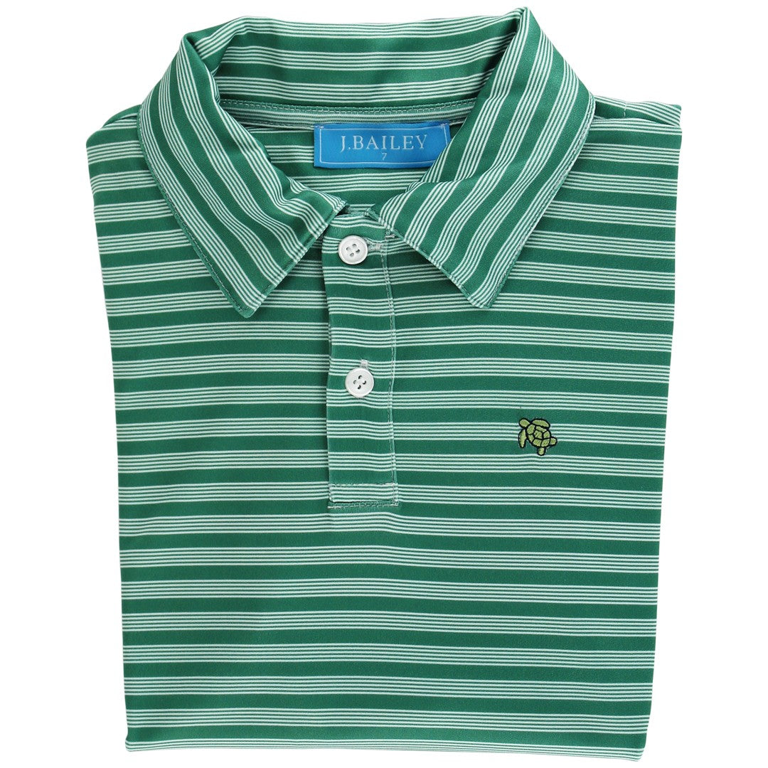 Long Sleeve Stripe Performance Polo in Evergreen