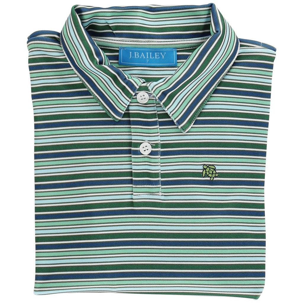 Long Sleeve Stripe Performance Polo in Forest