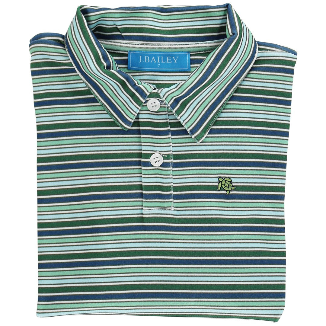 Long Sleeve Stripe Performance Polo in Forest