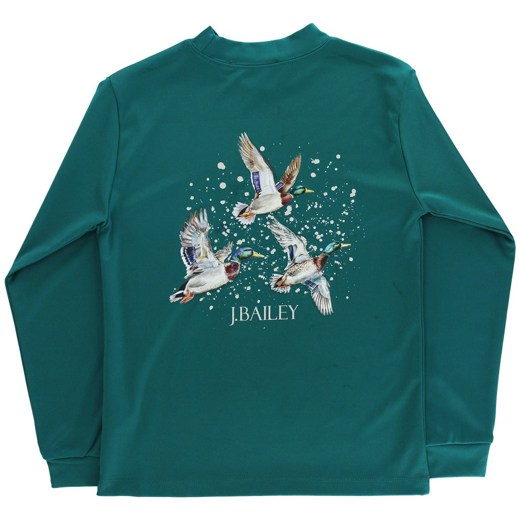 Long Sleeve Performance Logo Tee - Ducks on Teal