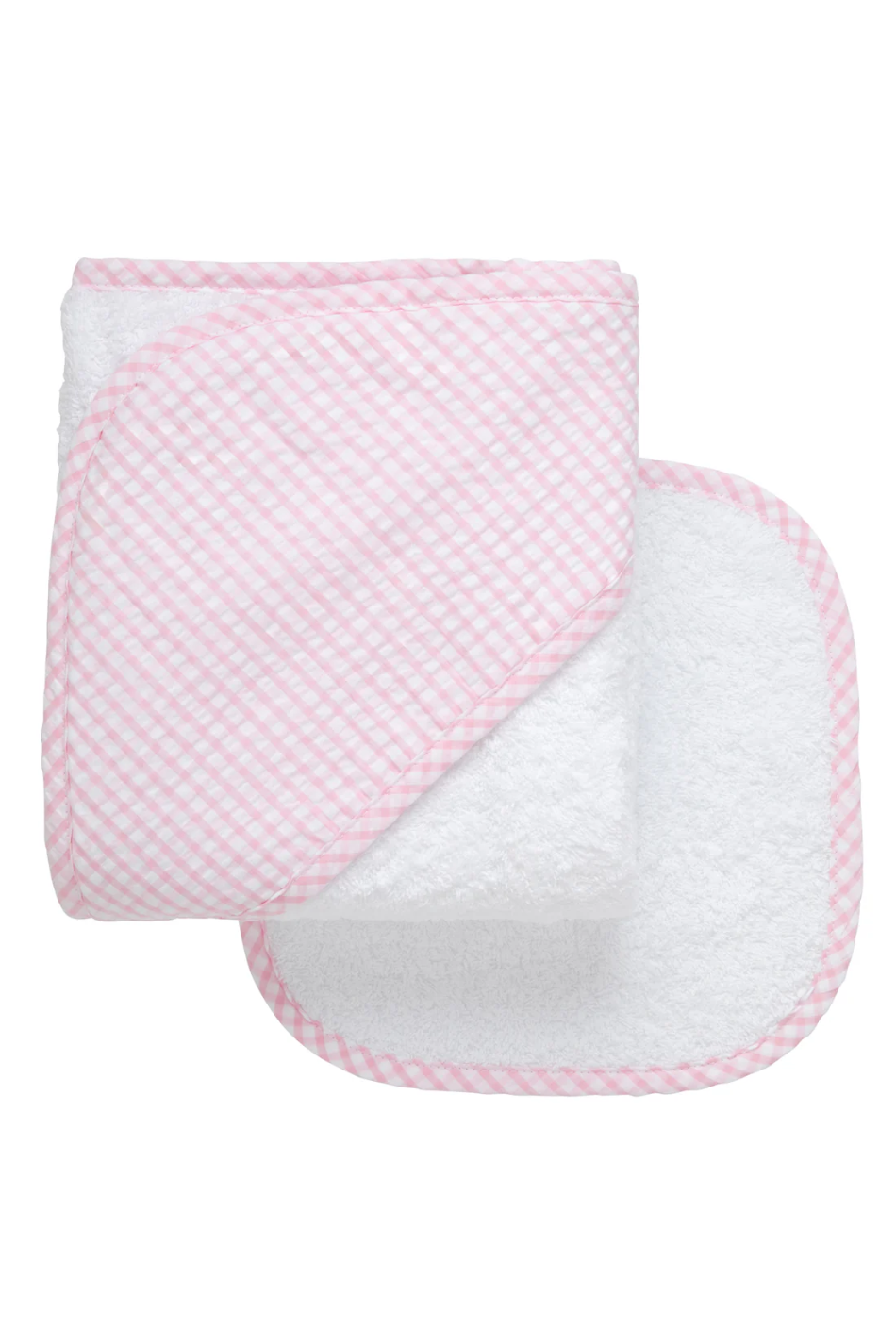Big Check Applique Hooded Towel & Washcloth Set - Pink
