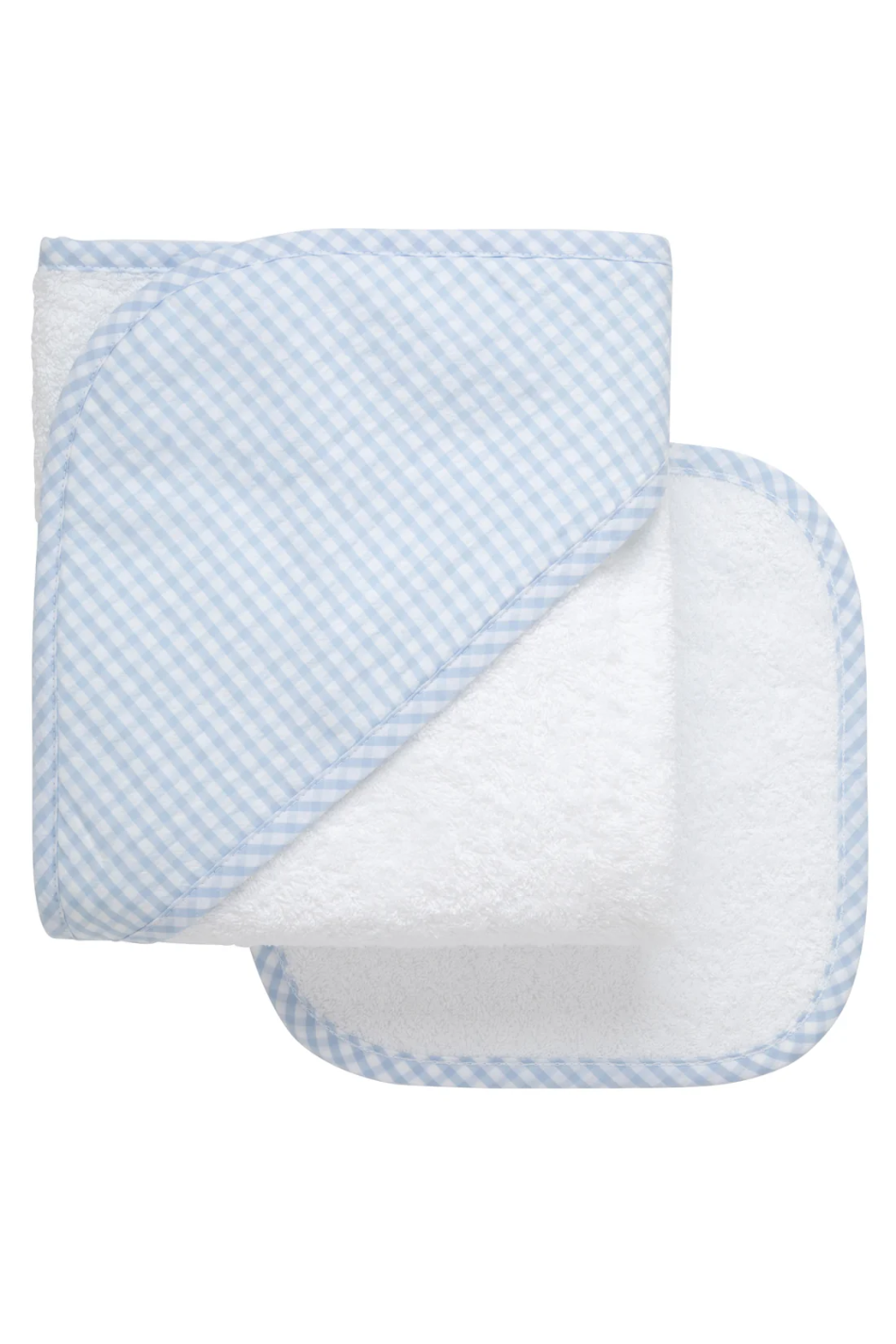Big Check Applique Hooded Towel & Washcloth Set - Blue