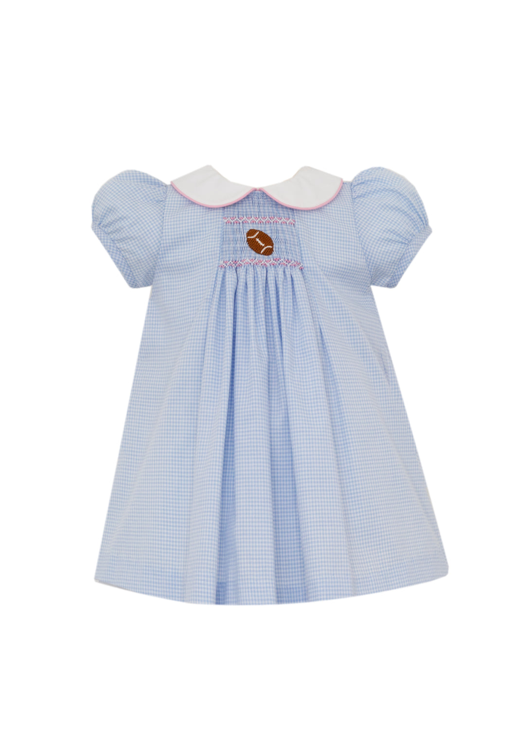 Blue Gingham Smocked Short Sleeve Float Dress - Football