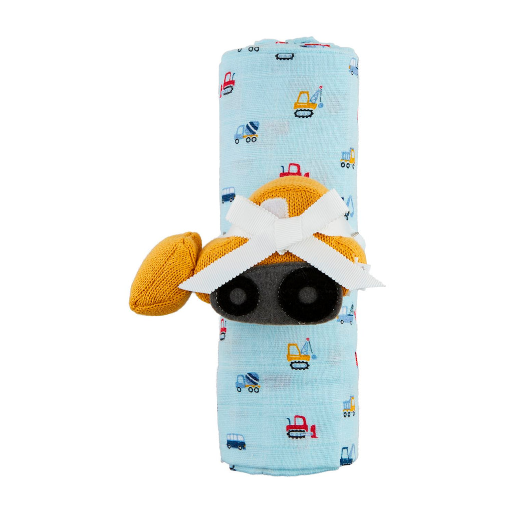 Construction Swaddle & Rattle Set