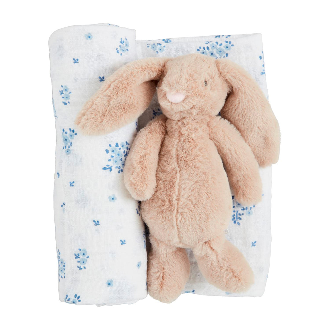 Ditsy Floral Swaddle & Bunny Rattle Set