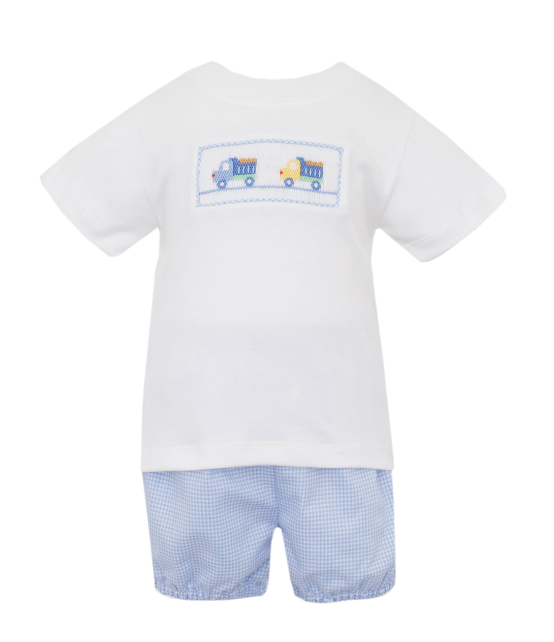 Dump Trucks Smocked White T-Shirt with Bloomers