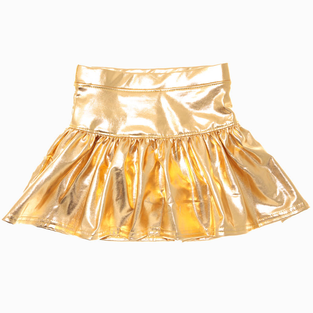 Slick Metallic Gathered Skort in Gold PRE-ORDER