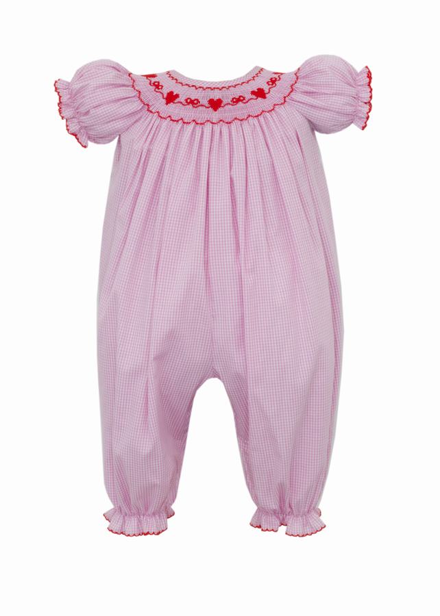 Valentine's Day Pink Gingham Bishop Romper